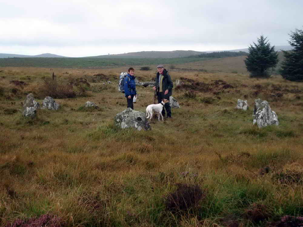 Cairn circle and cist at SX 6434 7748. Two circles with a cist in the centre of the far one