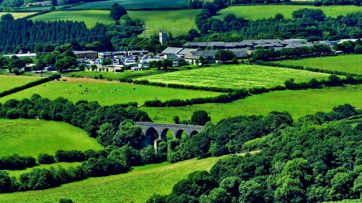 View from the Hilltop showing Bickleigh Viaduct with the redundant piers of the original Brunel Bridge