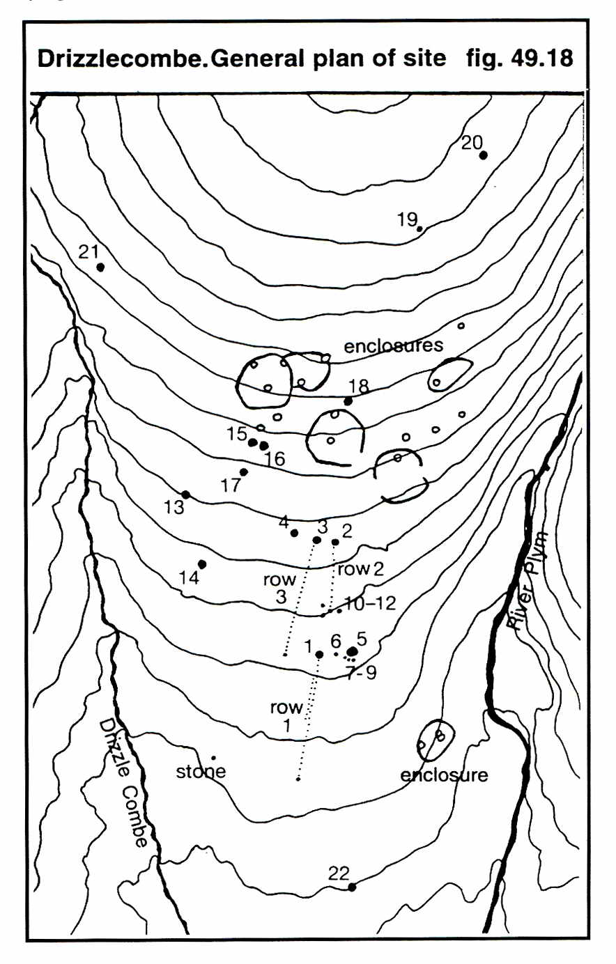 Plan of the major Bronze Age features of Drizzlecombe