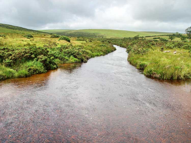 Looking up the Swincombe Valley over the ford above the bridge