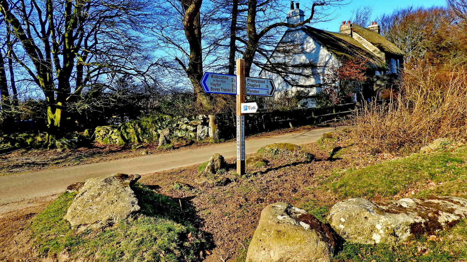  Swallerton Gate - SX 738 791, this seems to be a recent corruption of “Swine Down Gate” (“Swine-a-down Gate”, Hemery, p.726), which was the name used in Crossing’s Guide to Dartmoor (p.297)