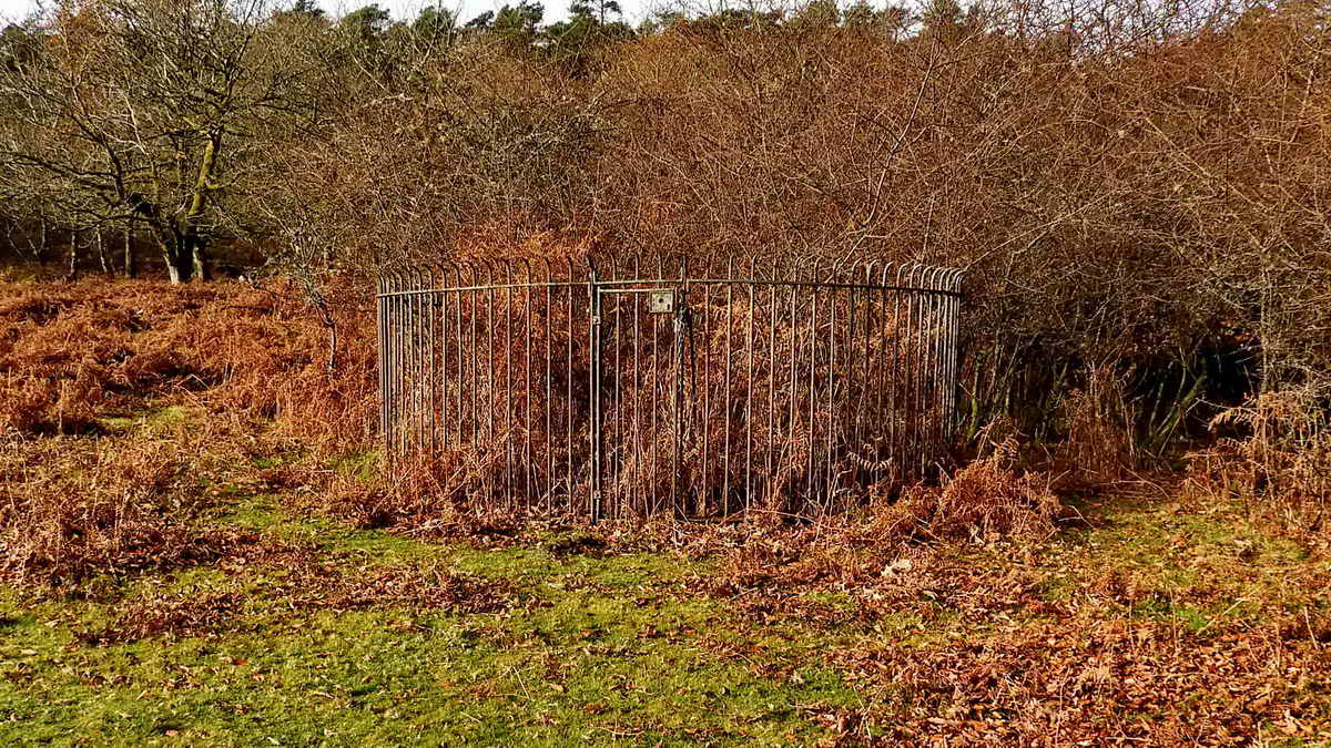 Near the buildings, up the slope, is this old rain gauge enclosure. 