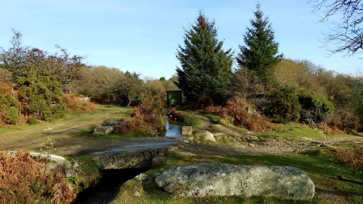 Devonport Leat, clapper bridge and an old leat monitoring station