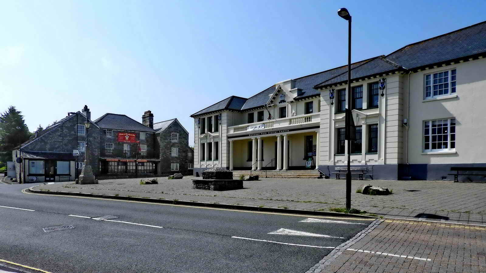 Princetown Square with the Plume of Feathers pub ahead and the Duchy Hotel to the right