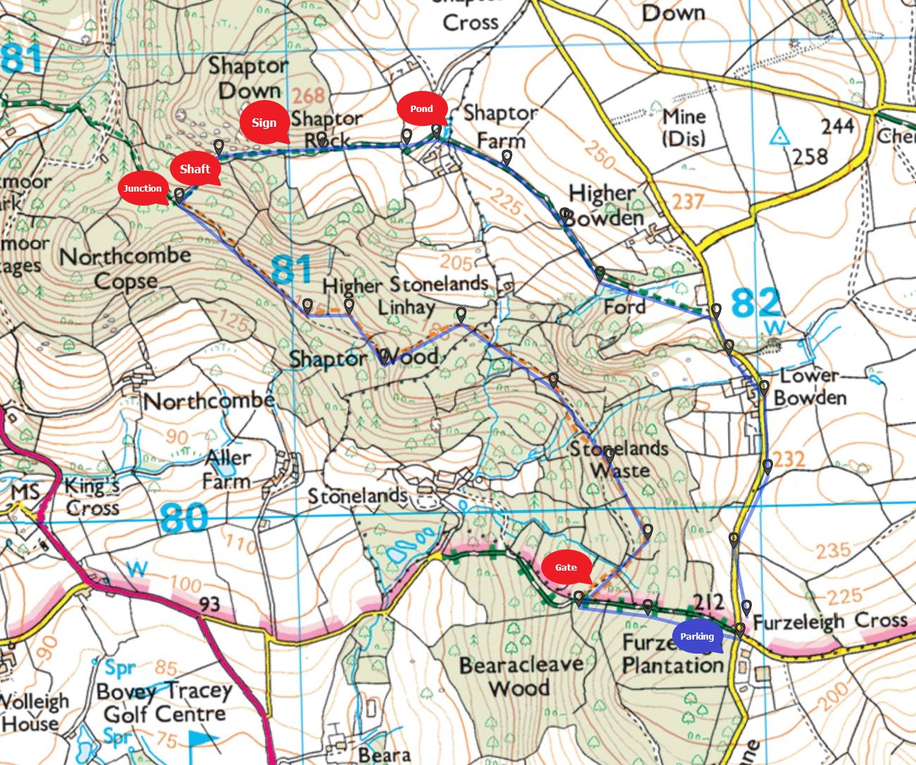 Map of Route - Crown Copyright - Ordnance Survey Licence number 100047373