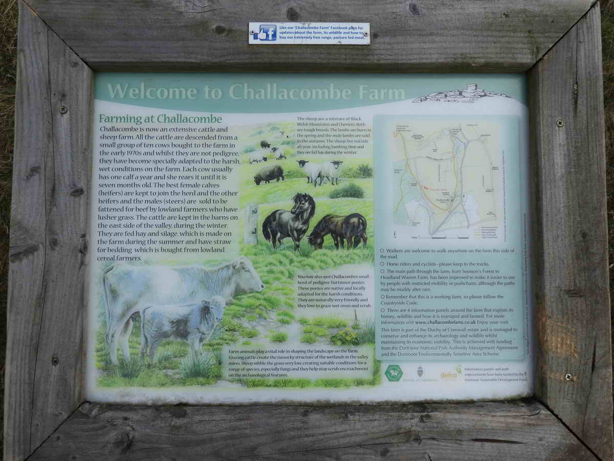 An interpretation board at the gate which enters Challacombe Farm