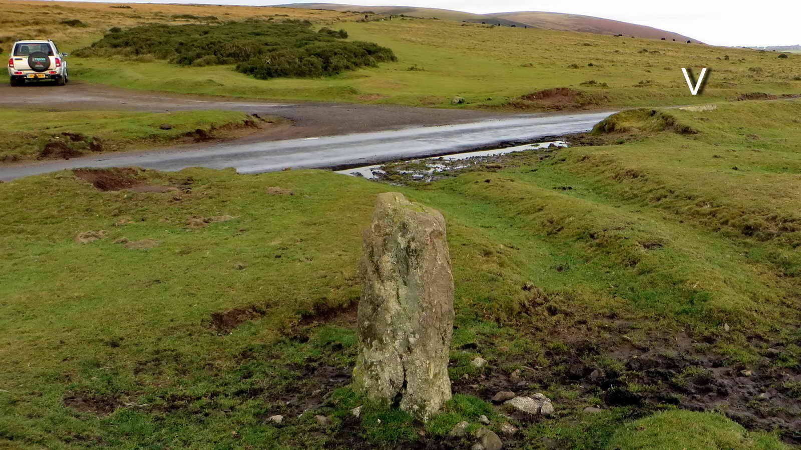 V marks the spot of the two crosses stone