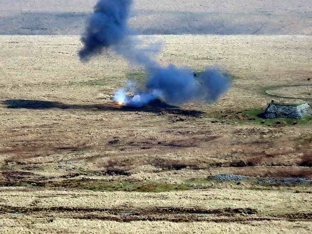 This photo was taken by Keith in 2009 during a walk, when the demolitions team exploded some recovered munitions found during a moor clearance exercise