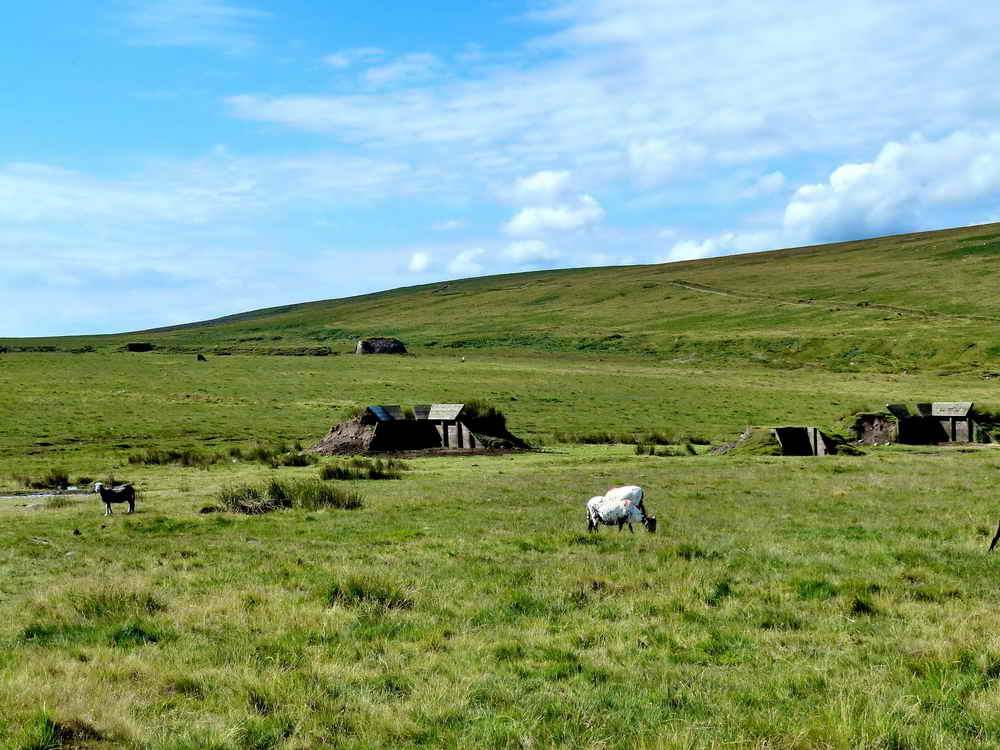 Two firing positions, with the command point between them and target butts in the distance